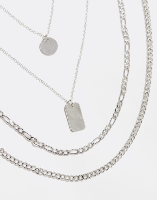 Pieces multi chain necklace with charm detail in silver, 2 of 3