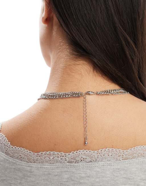 Pieces multi chain necklace with charm detail in silver, 3 of 3