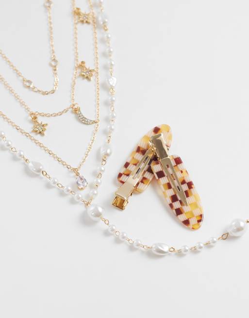 PIECES multi-chain trailing necklace in gold tone, 2 of 4