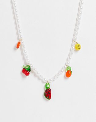 Pieces exclusive fruit charm pearl necklace in multi