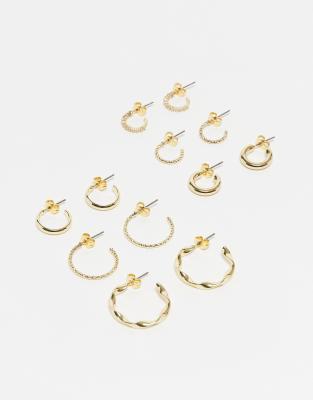 multi design hoop earring 6-pack in gold