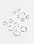 [Pieces] Pieces multi design hoop earrings 6 pack in silver One Size Silver