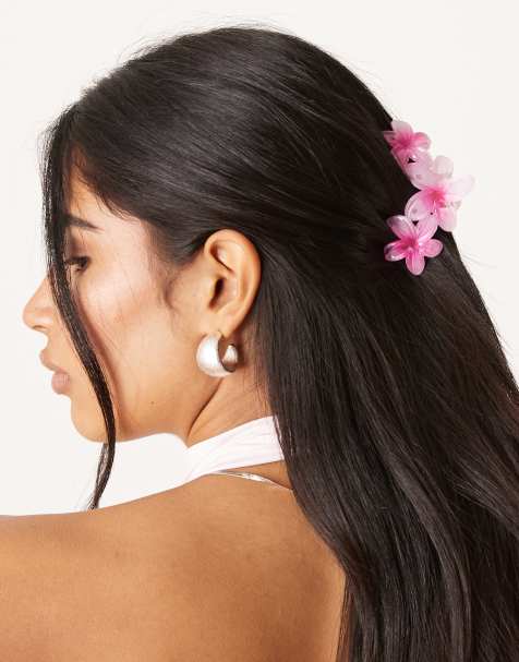 Pieces multi hawaiian flower hair claw in pink - view 1