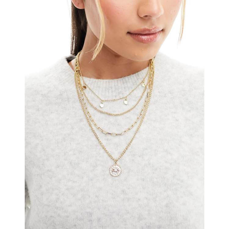 Pieces 3-layer chain necklace in gold