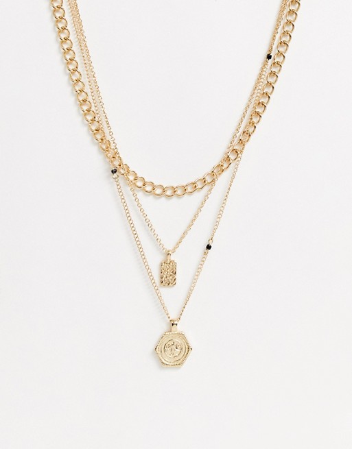 Pieces multi row chain necklace with pendant charms in gold