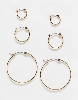 multi-size hoop earring 3-pack in gold-Silver