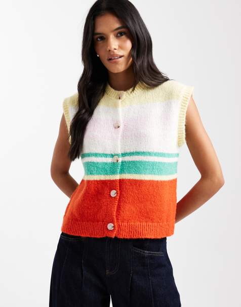 Pieces - Multifarvet strikket vest med retro striber - view 1