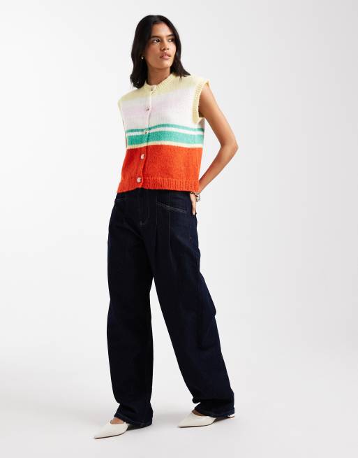Pieces - Multifarvet strikket vest med retro striber , 2 af 4
