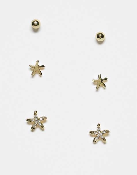 Pieces multipack starfish stud earrings in gold - view 1