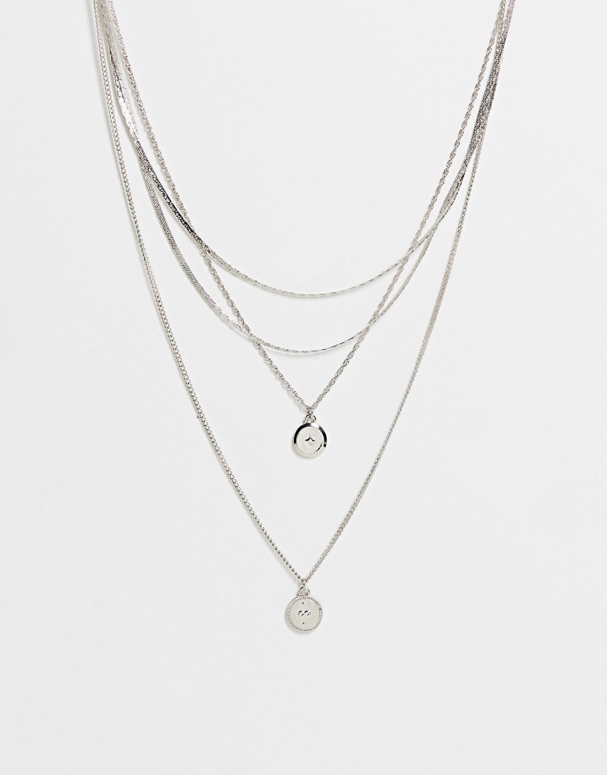 Pieces multirow layered necklace with pendants in silver