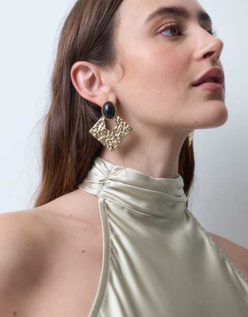 Pieces Neckholder-Top aus Satin mit asymmetrischem Saum in Cremeweiß, 3 von 4
