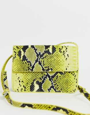 neon green snake print bag