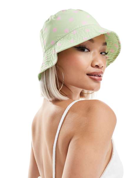 Pieces – Neongrön, rosaprickig solhatt - view 1