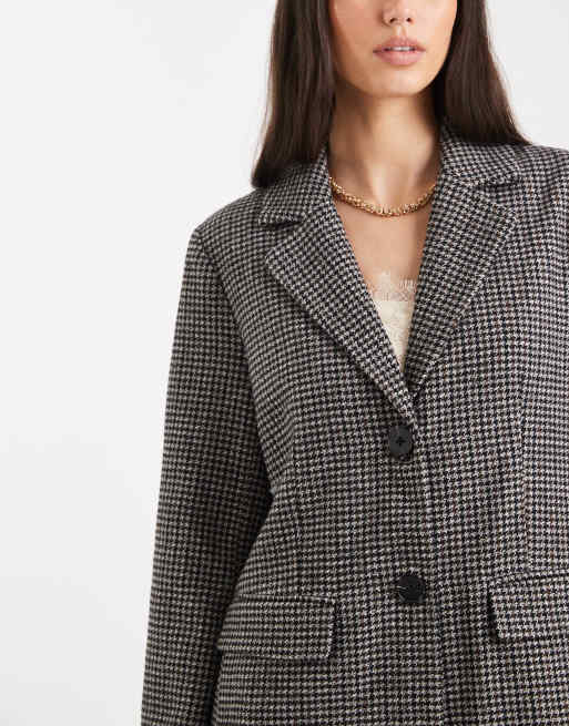 Pieces - Nette lange jas met ruiten in zwart en bruin, 4 van 4