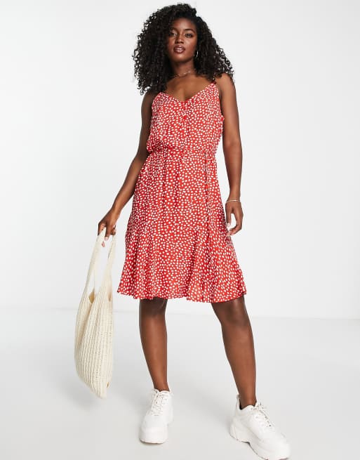 Pieces - Nette mini-jurk met ceintuur in de taille in rode polka stippen 