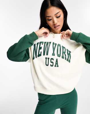 Shop Pieces 'new York' Sweatshirt In White