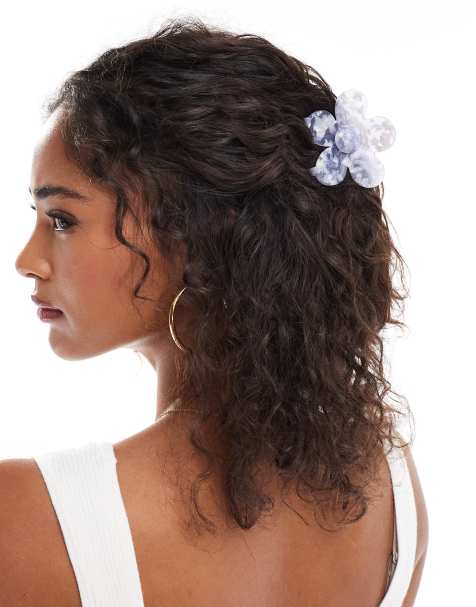 Pieces marbled effect daisy hair claw in blue