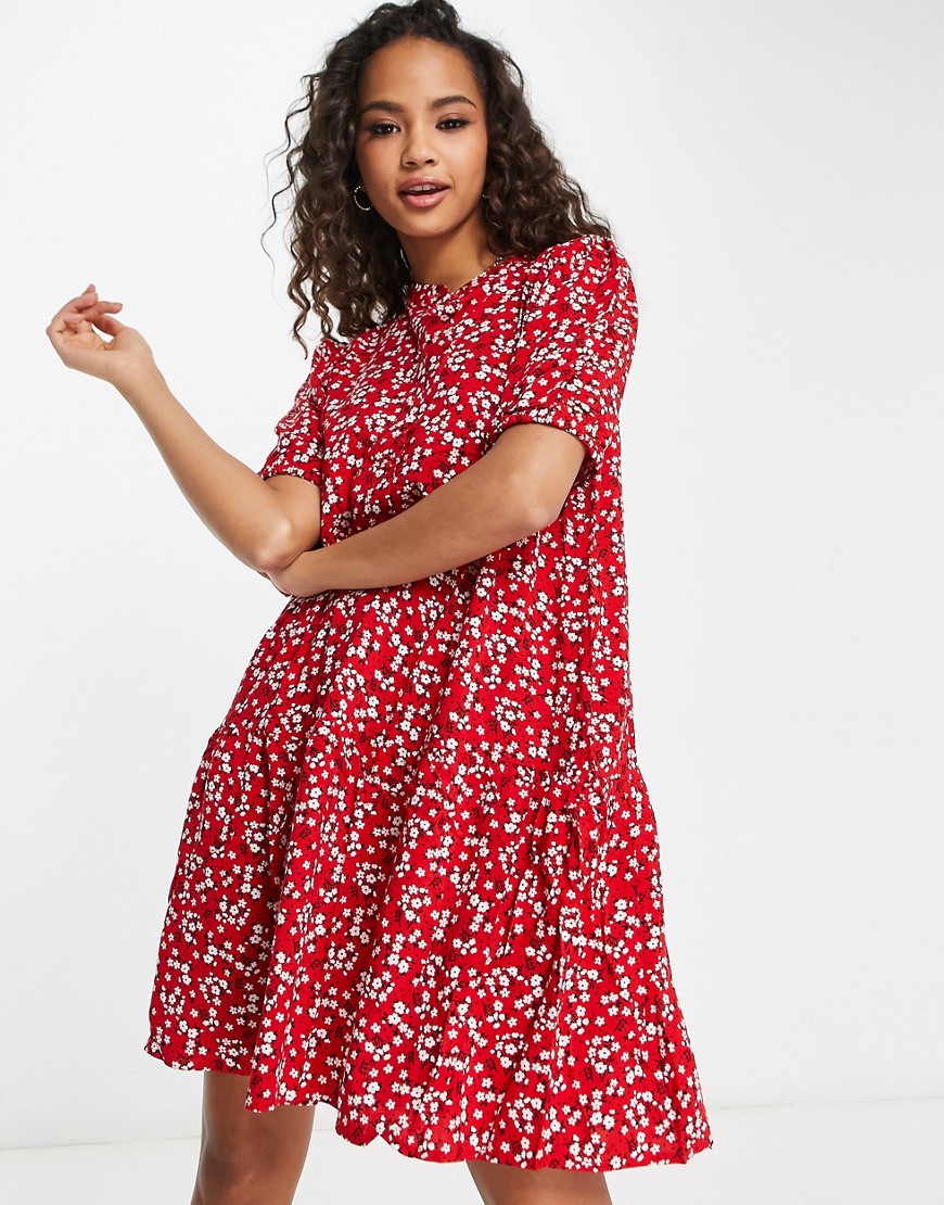 Pieces nille floral printed dress-Red