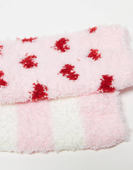 Pieces - Noël - Lot de 2 paires de chaussettes duveteuses - Rose, 2 de 3