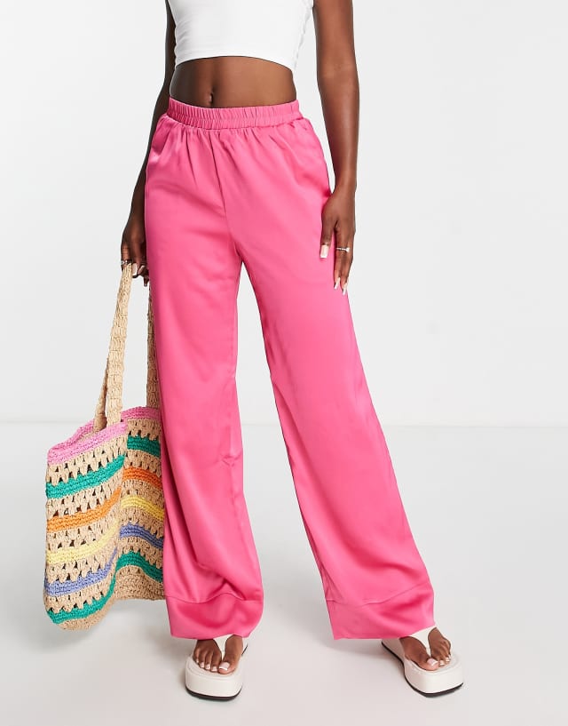 Pieces Nora high waist wide pants in pink