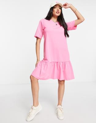 Pieces nora smock mini dress in pink