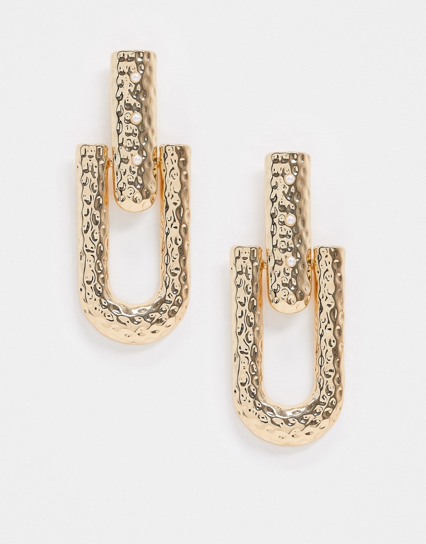 Pieces Nori Hammered Metal Loop Earrings-Gold