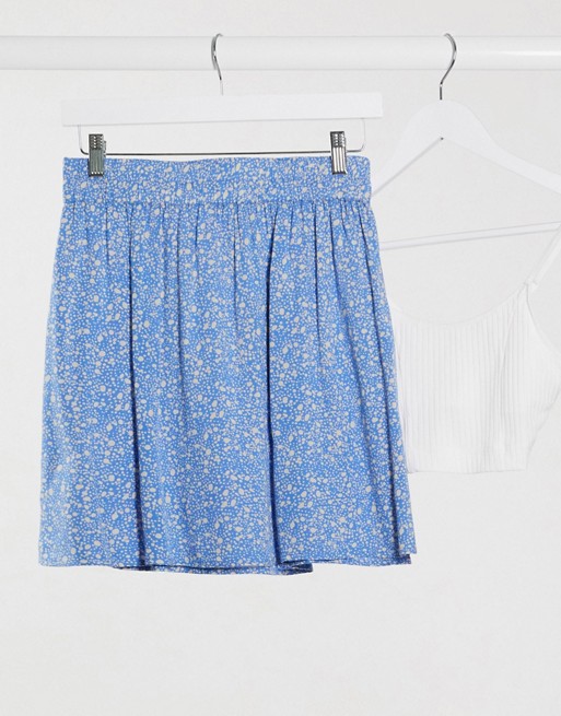 Pieces nya mid waist skater skirt in blue