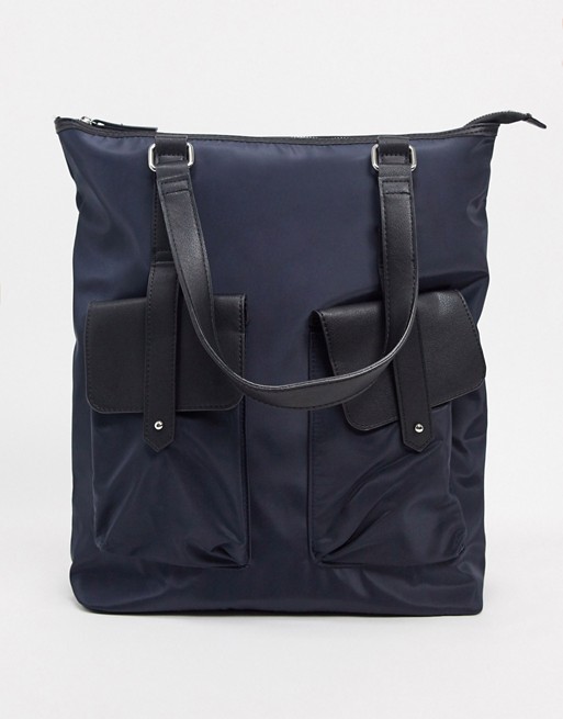 Pieces nylon backpack and shoulder bag in navy