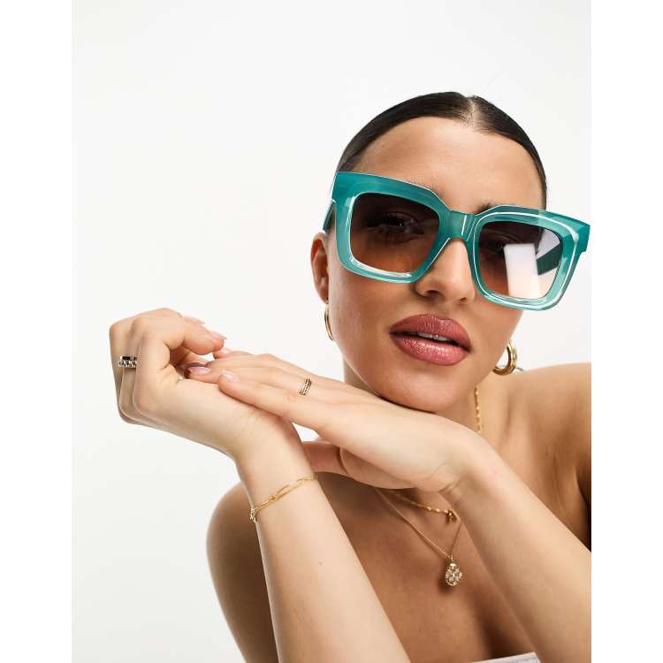 Pieces Occhiali da sole squadrati color verde acqua ASOS