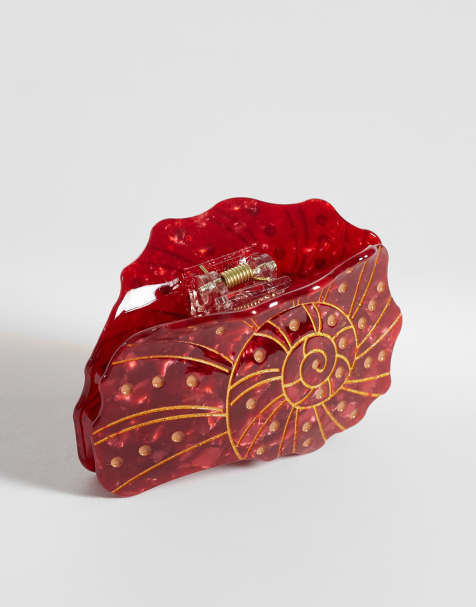 Pieces – Ockraröd hårklämma med snäckdesign - view 1