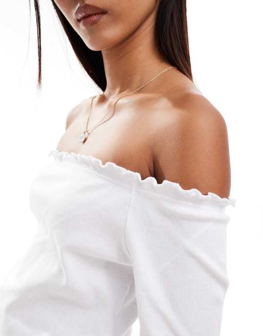 White off the shoulder lettuce edge top sales