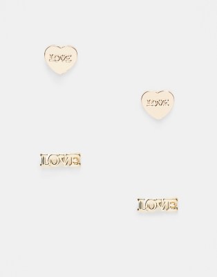 Pieces - Ohrringe mit 18-Karat-Vergoldung und „LOVE"-Design im 2er-Pack, inkl. Geschenkschachtel-Goldfarben