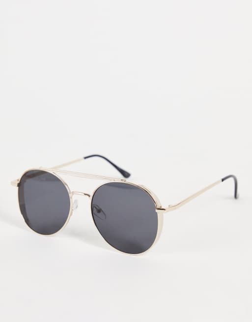 Pieces – Okulary przeciwsłoneczne typu aviator z oprawkami w złotym kolorze i barwionymi czarnymi soczewkami