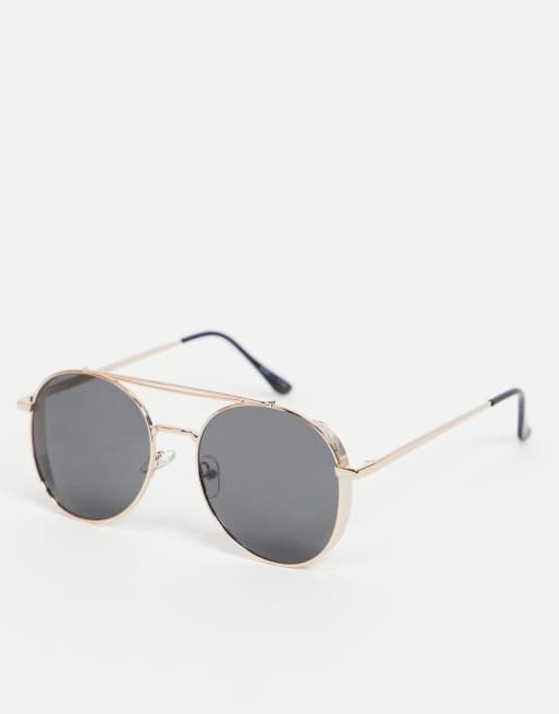 Pieces – Okulary przeciwsłoneczne typu aviator ze złotymi oprawkami i czarnymi soczewkami
