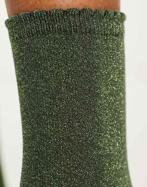 Pieces – Olivfärgade glittriga strumpor, 4 av 4