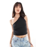 Pieces one shoulder top in black