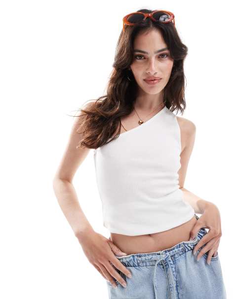 Pieces one shoulder top in white - view 1