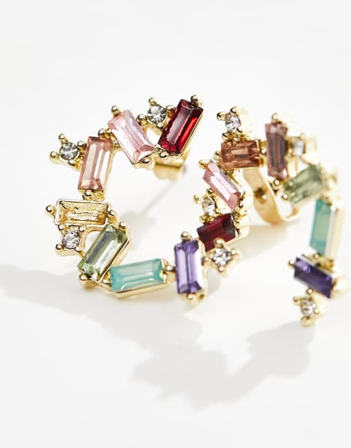 Pieces - Oorringen met regenboogkleurige steentjes in goud, 3 van 4