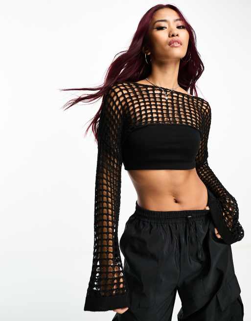 Pieces open knit bolero in black | ASOS