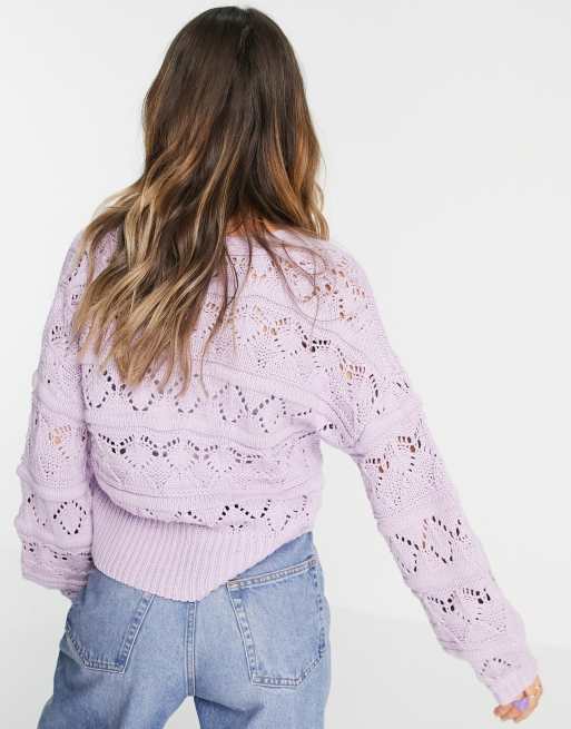 Pieces open knit cardigan with deco crystal buttons in lilac, 2 of 4