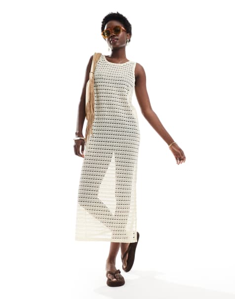 Pieces open knit cover up maxi dress in cream - view 1