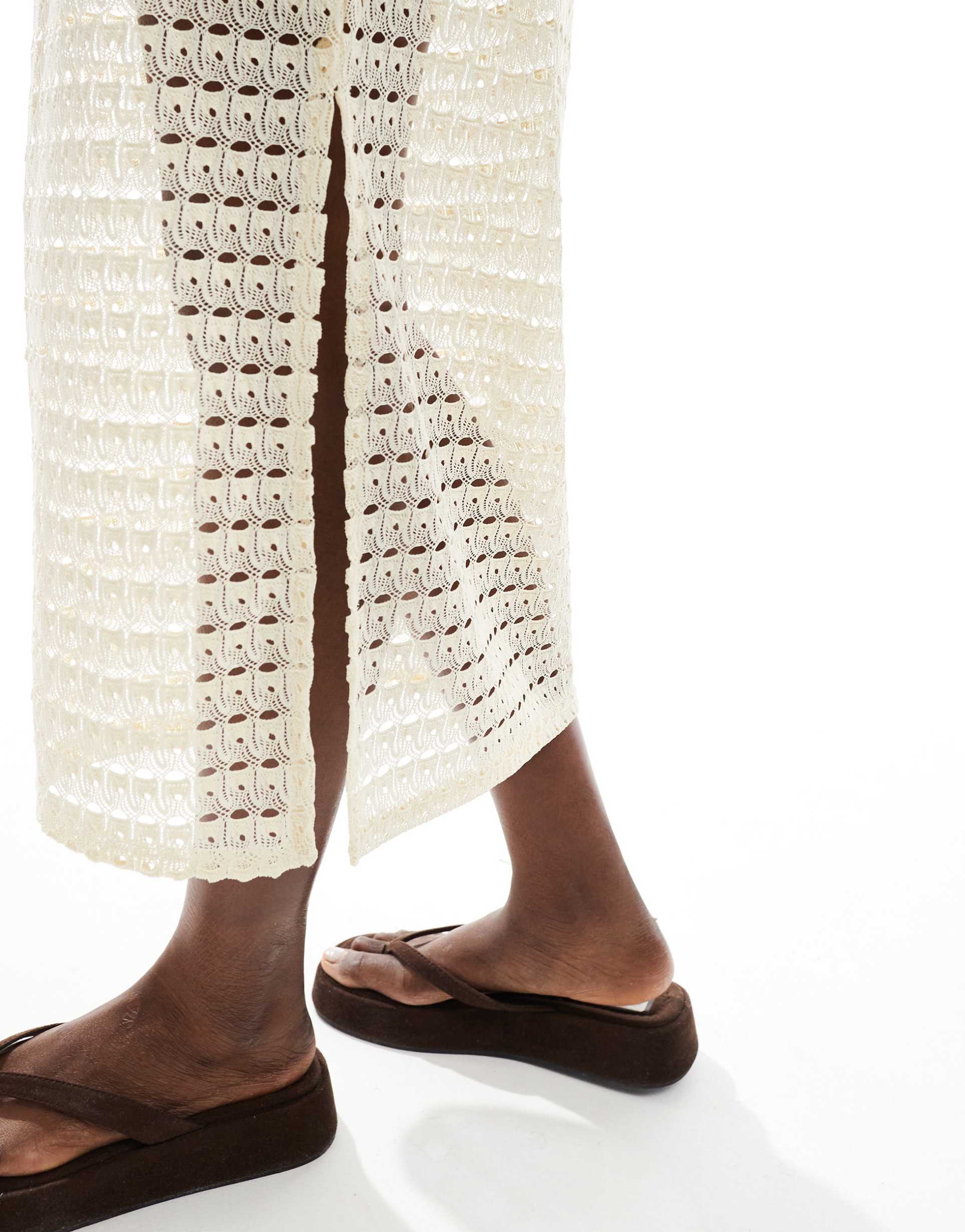pieces open knit cover-up maxi dress in cream