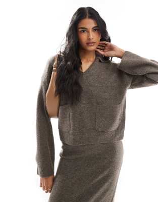 Pieces Open Polo Neck Sweater In Neutral