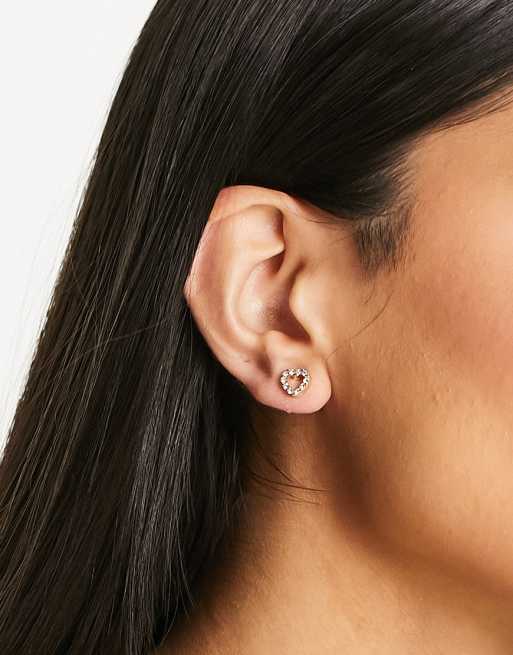 Pieces - Orecchini a bottone color oro a forma di cuore con strass