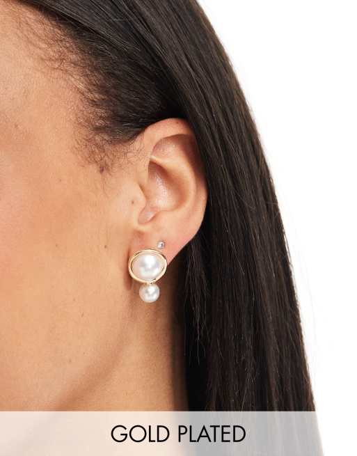 Pieces - Orecchini a bottone color oro con doppia perla sintetica