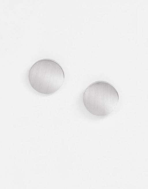 Pieces - Orecchini a bottone piatti color argento