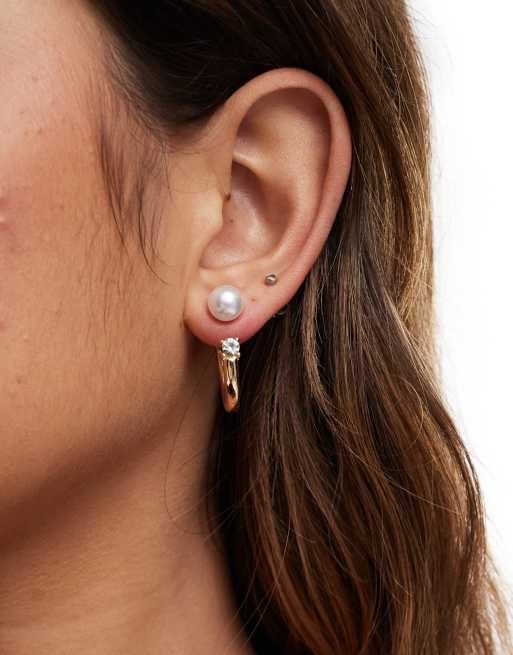 Pieces - Orecchini a cerchio color oro con perla e cristallo