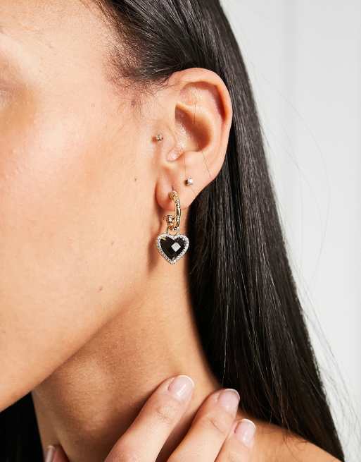 Pieces - Orecchini a cerchio color oro con strass nero
