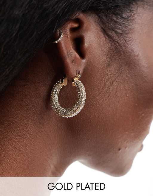 Pieces - Orecchini a cerchio color oro con strass