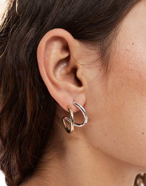 Pieces - Orecchini a cerchio doppi dorati - view 1